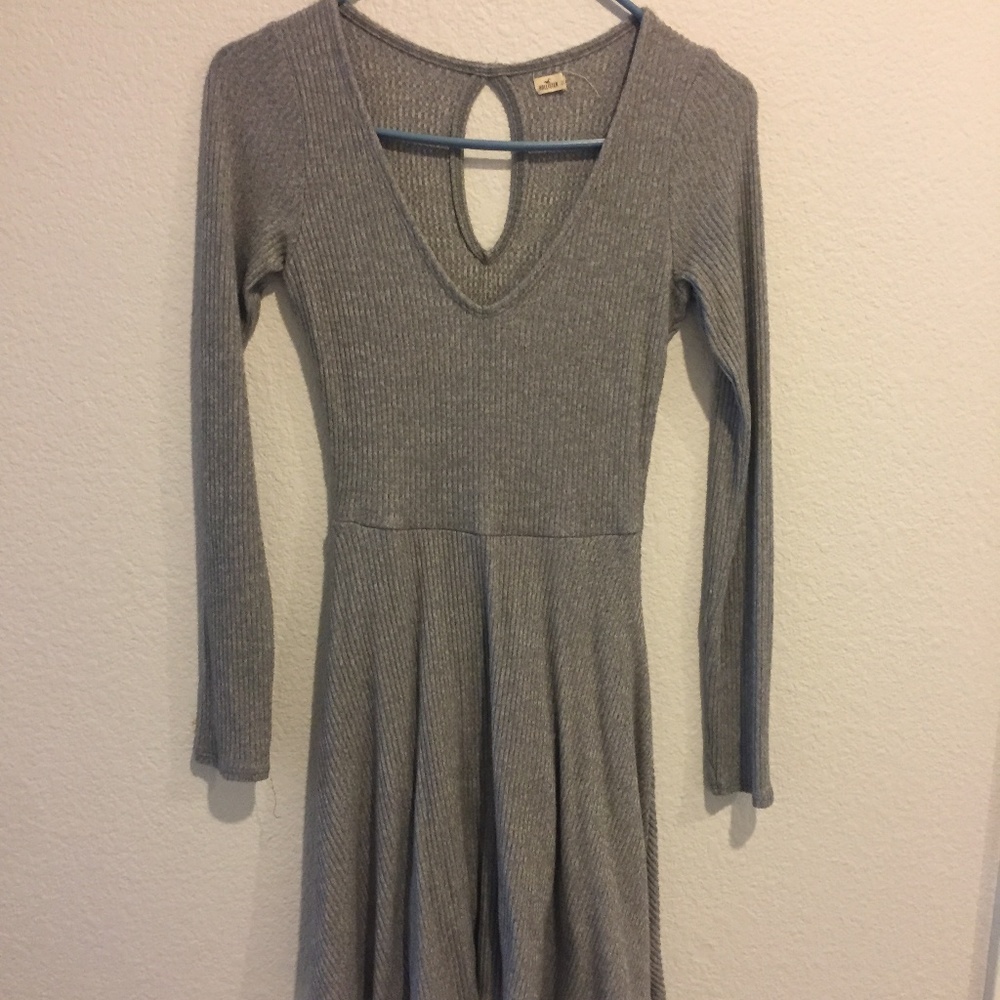 Long sleeved grey sweater dress